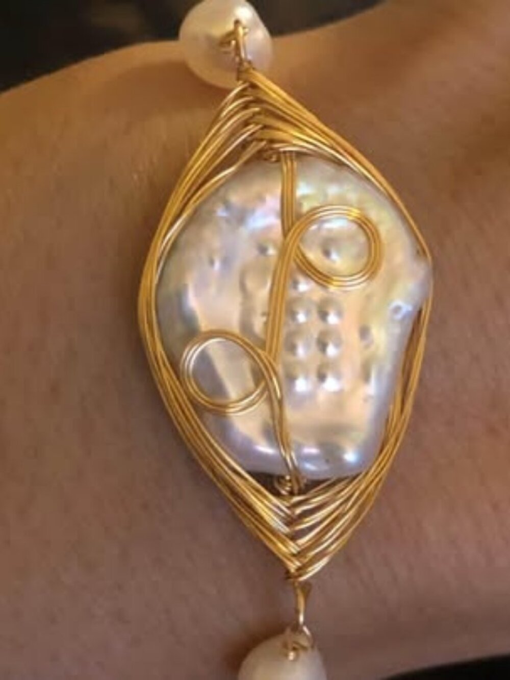 14K Gold Filled Wire-Wrapped Natural Baroque Pearl Fashion Bracelet
